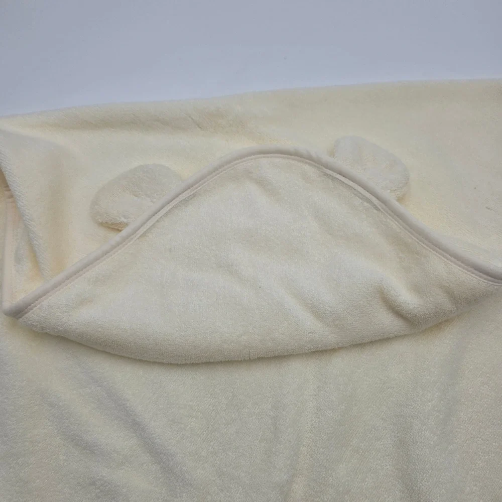 Lot of 2 Organic Cotton Hooded Baby Bath Towels Swaddle Blankets Bear Ears 30x30